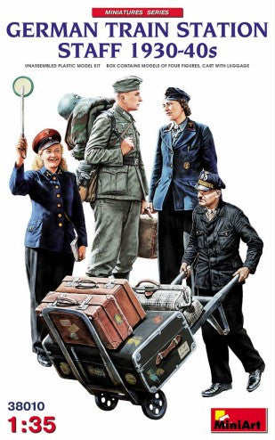 1/35 Miniart German Train Station Staff 1930-40s (4) & Cart w/Luggage