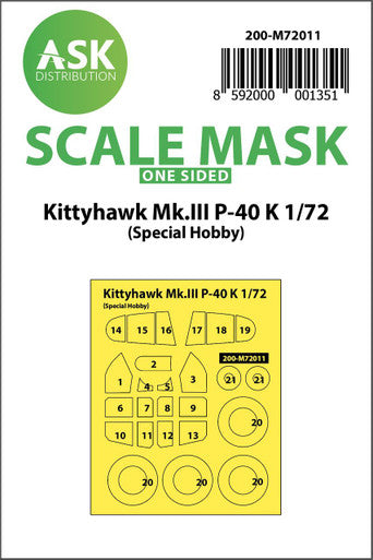 1/72 Art Scale Kittyhawk Mk.III P-40 K one-sided painting mask for Special Hobby