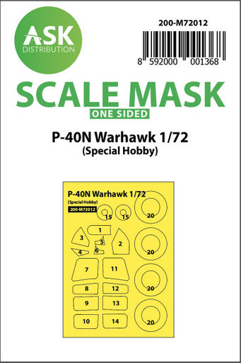 1/72 Art Scale P-40 N Warhawk one-sided painting mask for Special Hobby