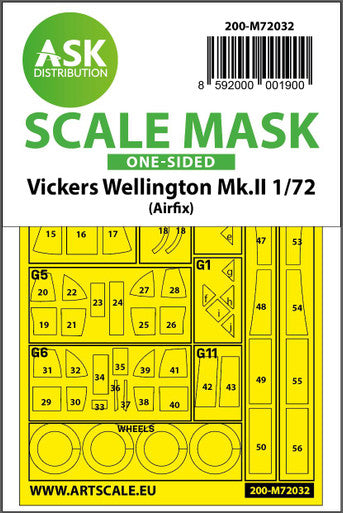 1/72 Art Scale Vickers Wellington Mk.II one-sided painting mask for Airfix