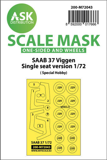 1/72 Art Scale SAAB 37 Viggen single seater one-sided painting mask for Special Hobby