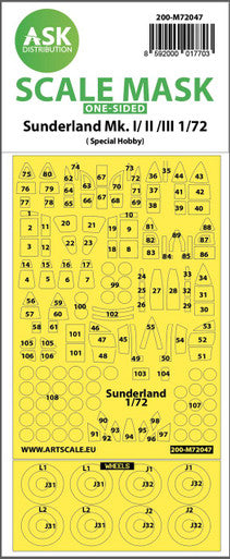 1/72 Art Scale Sunderland Mk.I, Mk.II, Mk.III one-sided painting mask for Special Hobby