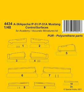 A-36 Apache / P-51 / P-51A  Mustang Control Surfaces 1/48