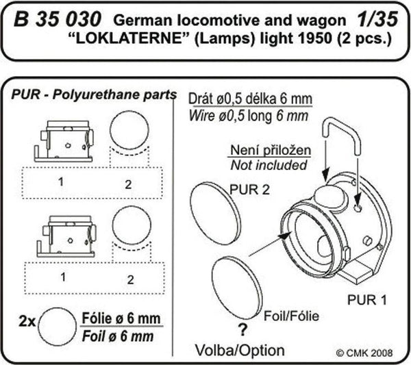 CMK-129-B35030 - 1/35 CMK German lokomotiv.and vagon Lamps 1950 1/35 Resin