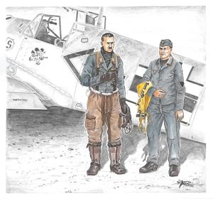 Bf 109E ace A. Galland and mechanic 1/72