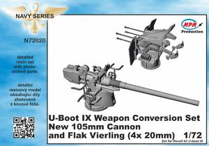 U-Boot IX Weapon Conversion set new 105mm cannon and  Flak Vierling for REV 1/72