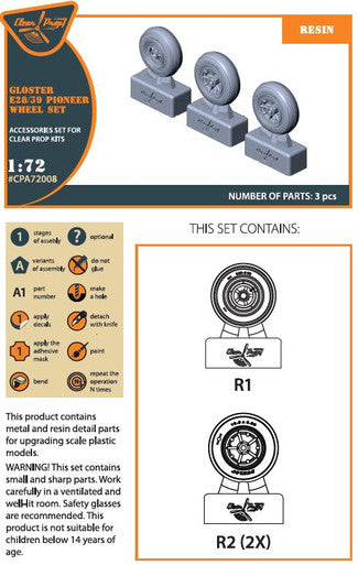 1/72 Clear Prop Gloster E28/39 Pioneer wheel set for CP kits CP72001/CP72007