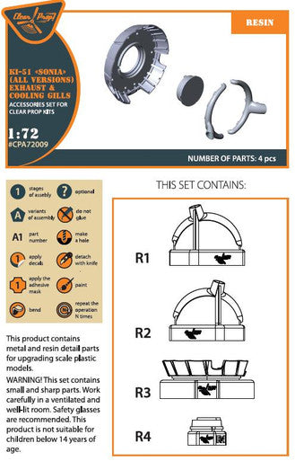 1/72 Clear Prop Ki-51 Sonia (all versions) resin exhaust & cooling gills for CP kits CP72011/CP72012/CP72013