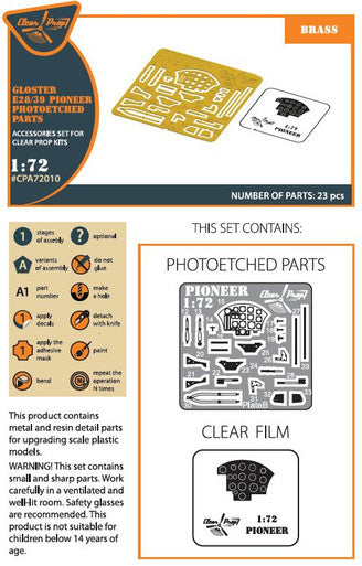 1/72 Clear Prop Gloster E28/39 Pioneer PE parts interior for CP kits CP72001/CP72007