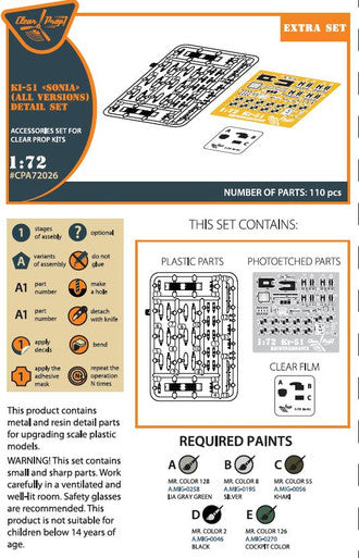 1/72 Clear Prop Ki-51 Sonia detail set (all versions) for CP kits CP72011/CP72012/CP72013