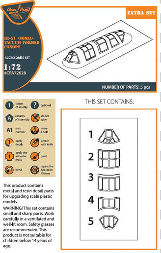 1/72 Clear Prop Ki-51 Sonia (all versions) vacuum formed canopy for CP kits CP72011/CP72012/CP72013