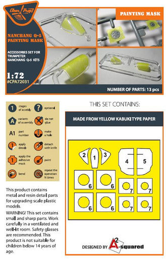 1/72 Clear Prop Nanchang Q-5  painting mask on yellow kabuki paper for Trumpeter kit (all versions)