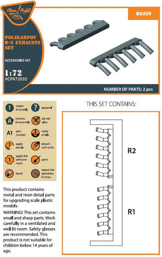 1/72 Clear Prop Polikarpov R-5 resin exhausts