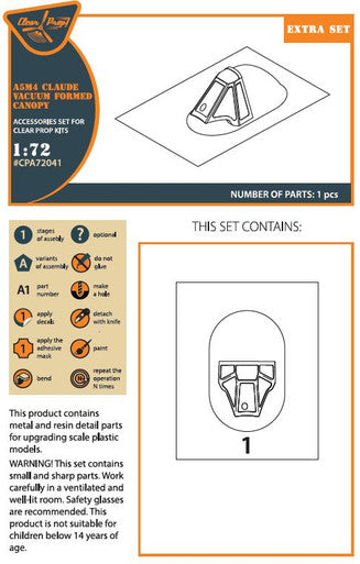 1/72 Clear Prop A5M4 Claude  vacuum formed canopy for CP kit CP72010