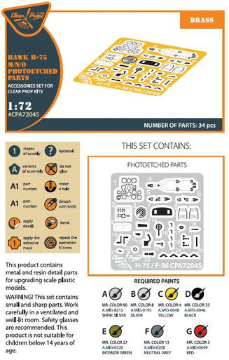 1/72 Clear Prop Hawk H-75 M/N/O PE parts for CP kits CP72021/CP72022