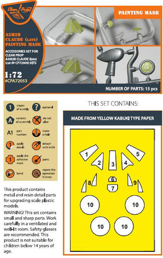 1/72 Clear Prop A5M2b Claude (late version) painting mask on yellow kabuki paper for CP kit CP72009