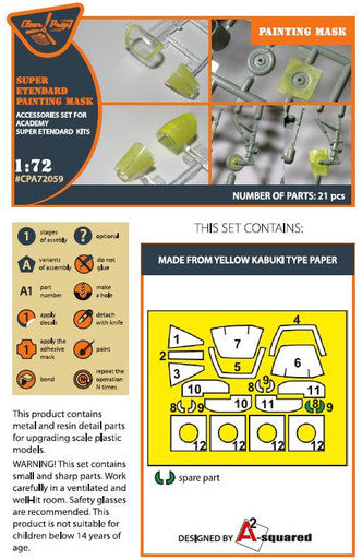 1/72 Clear Prop Super Etendard painting mask on yellow kabuki paper for Academy kits