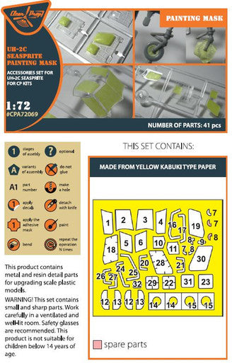 1/72 Clear Prop UH-2C SEASPRITE for CP kit painting mask on yellow kabuki paper