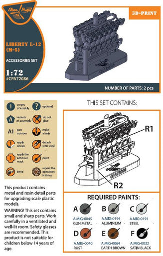 1/72 Clear Prop Liberty L-12 engine set 3D print