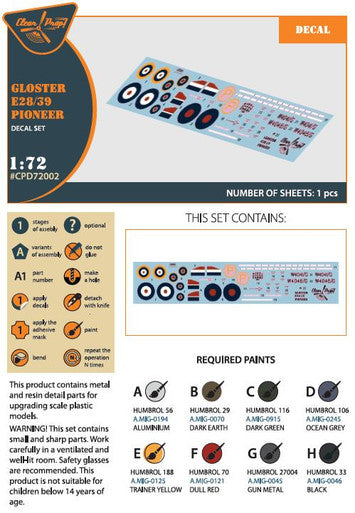 1/72 Clear Prop Gloster E28/39 Pioneer decal set