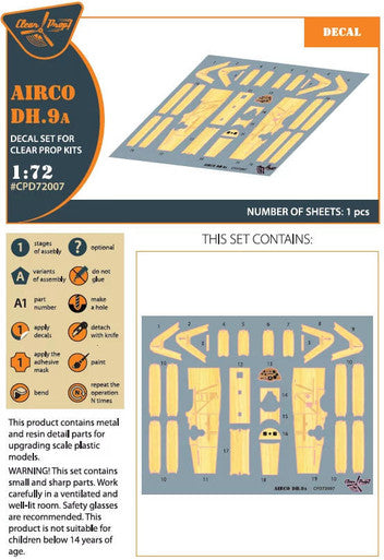 1/72 Clear Prop Airco DH.9a decal set  for CP kits