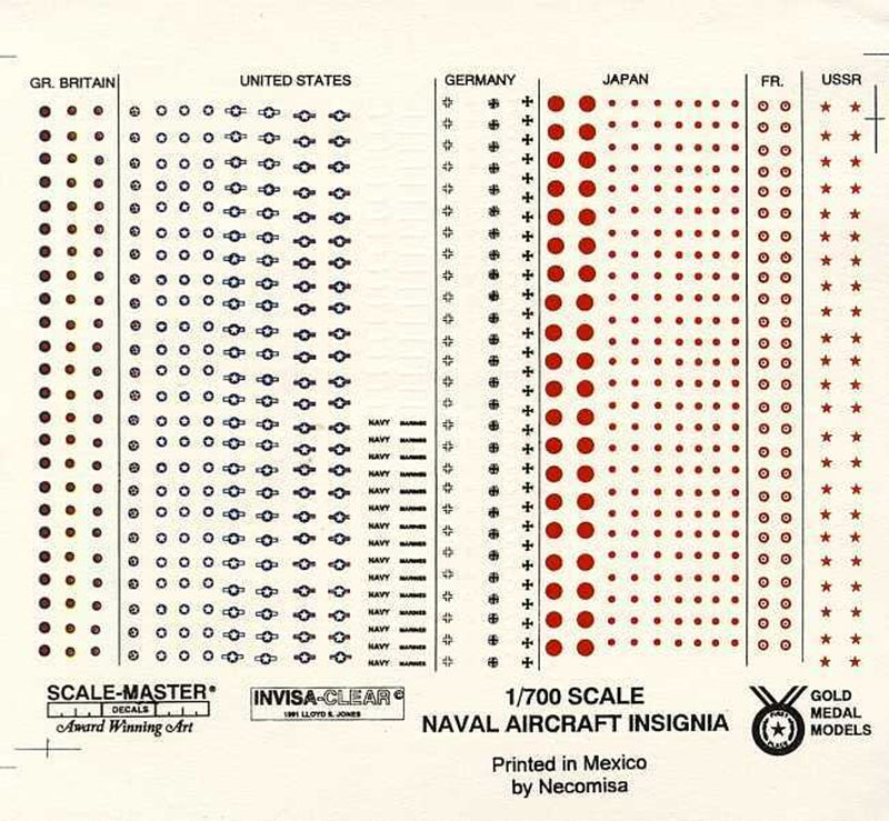 NAVAL AIRCRAFT INSIGNIA DECALS ( - l/720 SCALE)