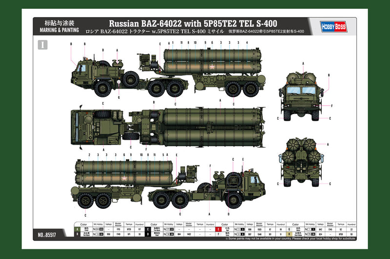 RUSSIAN BAZ-64022 W/5P85TE2 TEL S-400