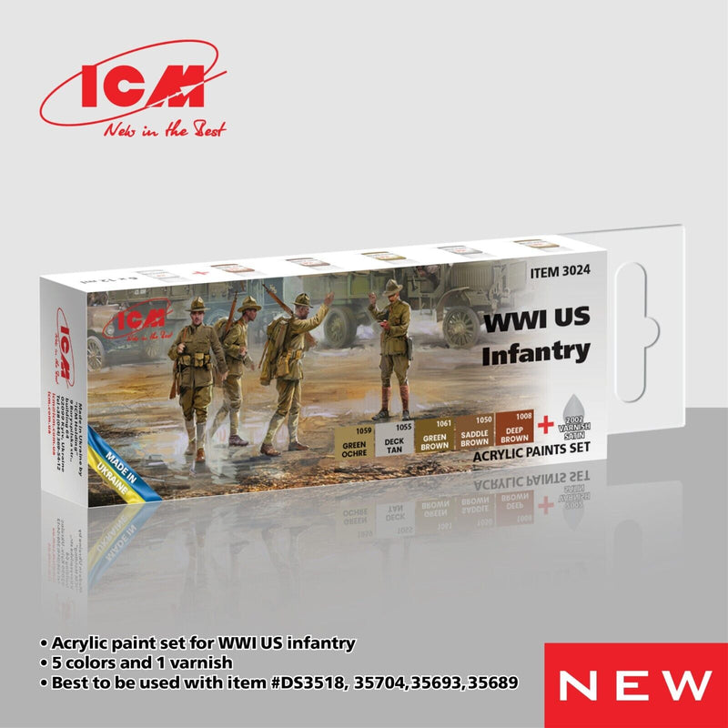 ICM 3024 Acrylic paint set for WWI US infantry for Plastic model kit