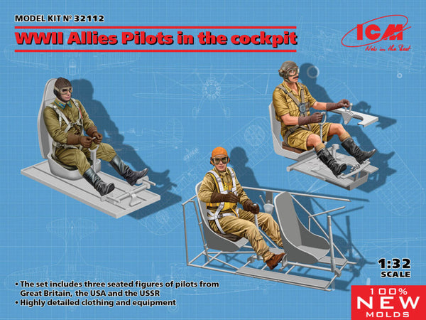 ICM32112 - 1/32 ICM WWII Allies Pilots in the cockpit (British, American, Soviet) (100% new molds)