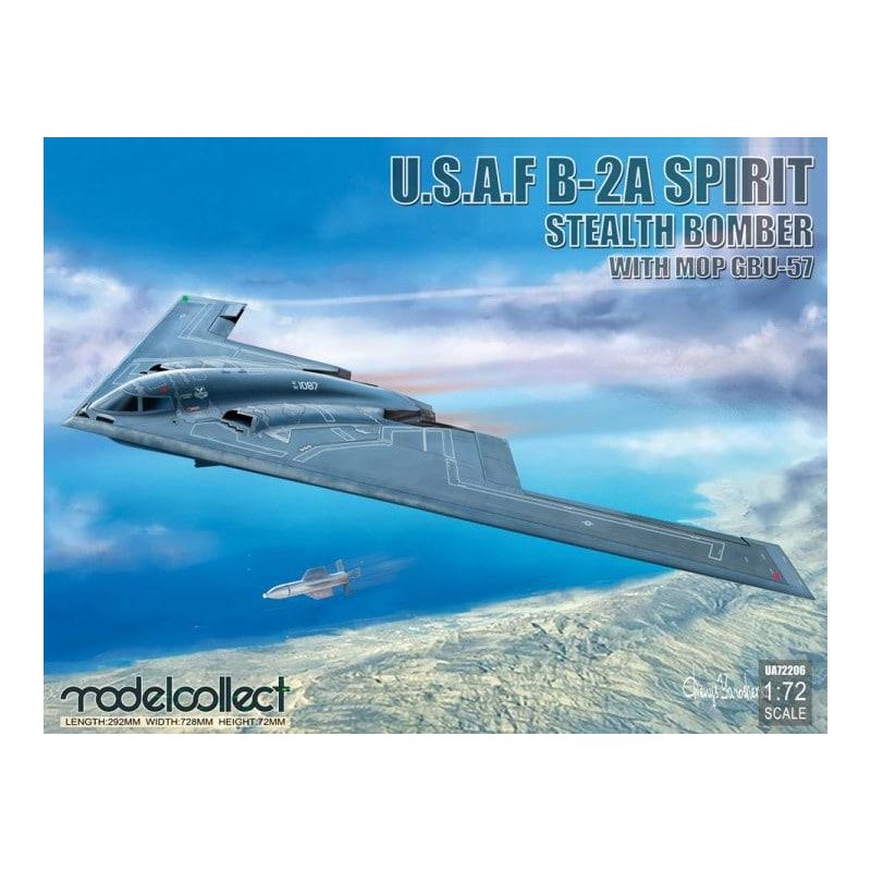 MCUA72206 - 1/72 ModelCollect USAF B-2A Spirit Stealth Bomber with Mop GBU-57