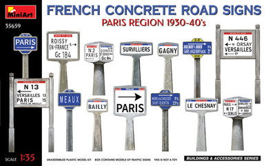 1/35 Miniart French Concrete Road Signs Paris 9130-1940's