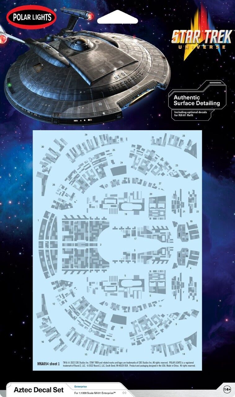 Polar Lights Star Trek USS Enterprise NX01 Aztec Decals