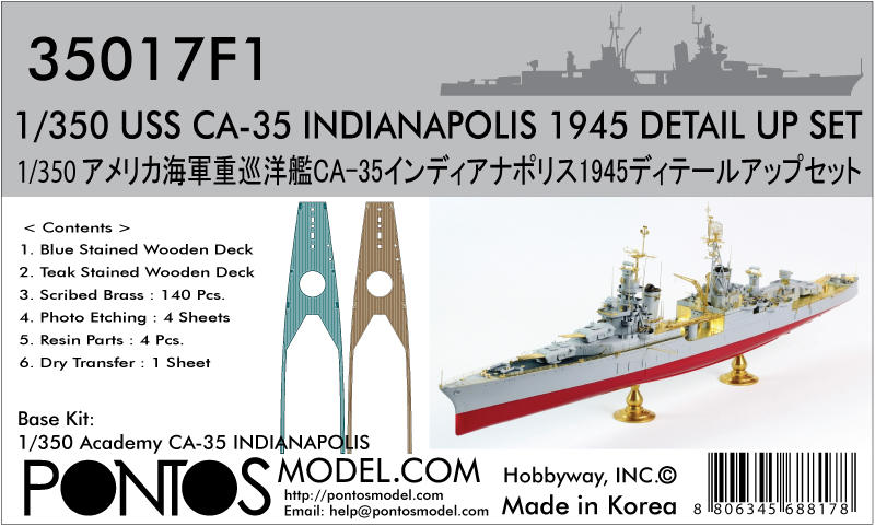 USS CA-35 Indianapolis 1945 Detail up set for Academy