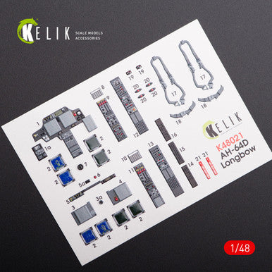 1/48 Kelik AH-64D Apache longbow interior 3D decals for Hasegawa kit