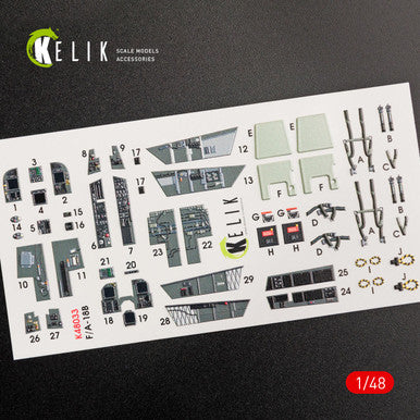 1/48 Kelik F/A-18B Hornet interior 3D decals for Kinetic kit