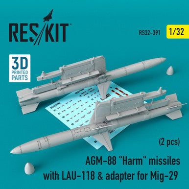 1/32 Reskit AGM-88 Harm missiles with LAU-118 & adapter for Mig-29 (2 pcs)