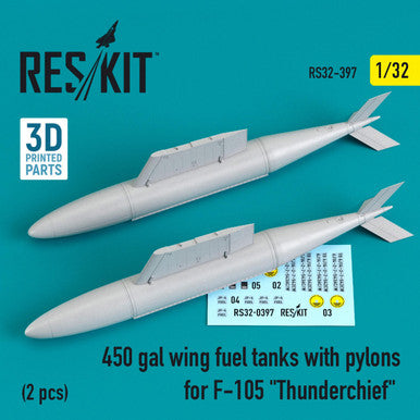 1/32 Reskit 450 gal wing fuel tanks with pylons for F-105 Thunderchief (2 pcs)