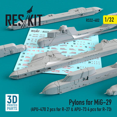 1/32 Reskit Pylons for MiG-29 (APU-470 2 pcs for R-27 & APU-73 4 pcs for R-73)