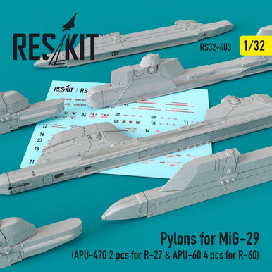 1/32 Reskit Pylons for MiG-29 (APU-470 2 pcs for R-27 & APU-60 4 pcs for R-60)