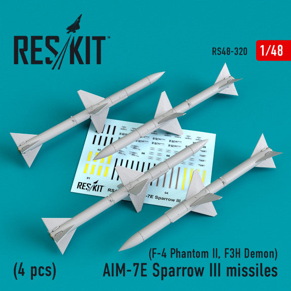 Reskit AIM-7E Sparrow III missiles (4pcs) (F-4 Phantom II, F3H Demon) (1/48)