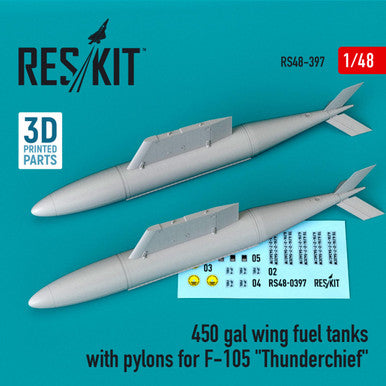 1/48 Reskit 450 gal wing fuel tanks with pylons for F-105 Thunderchief (2 pcs)