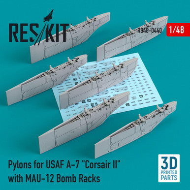 1/48 Reskit Pylons for USAF A-7 Corsair II with MAU-12 Bomb Racks (3D Printing)