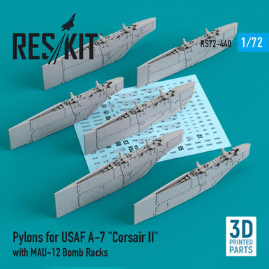 1/72 Reskit Pylons for USAF A-7 Corsair II with MAU-12 Bomb Racks (3D Printing)