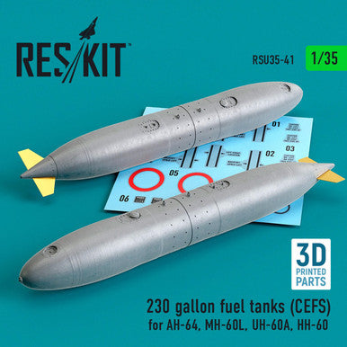 1/35 Reskit 230 gallon fuel tanks (CEFS) for AH-64, MH-60L, UH-60A, HH-60 (3D Printing) (2 pcs)