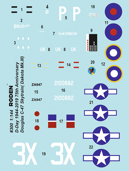 ROD300 - 1/144 Roden C47 Skytrain (Dakota Mk III) Aircraft D-Day 75th Anniversary