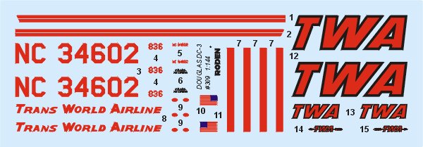 ROD309 - 1/144 Roden DC3 Trans World Airlines Airliner