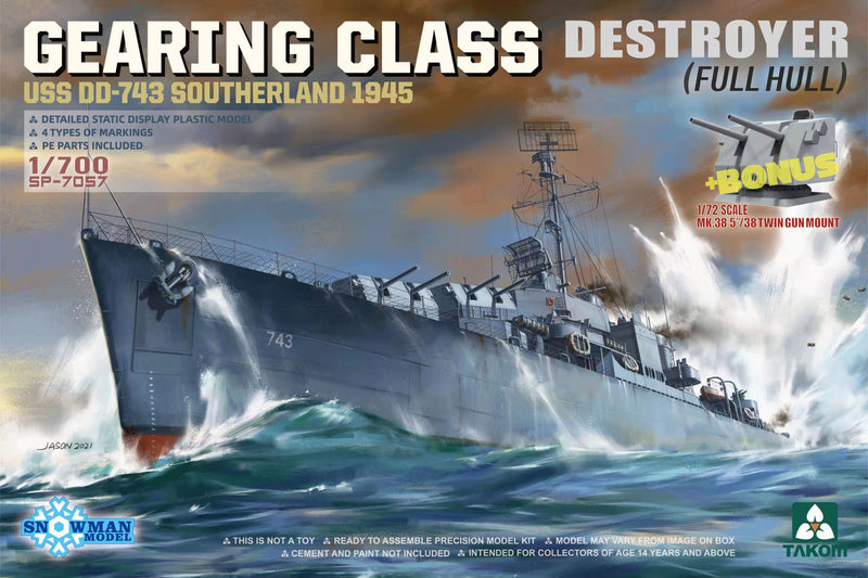 TAK7057SP - 1/700 Takom Gearing Class Destroyer USS DD-743 Southerland 1945 (Full Hull)