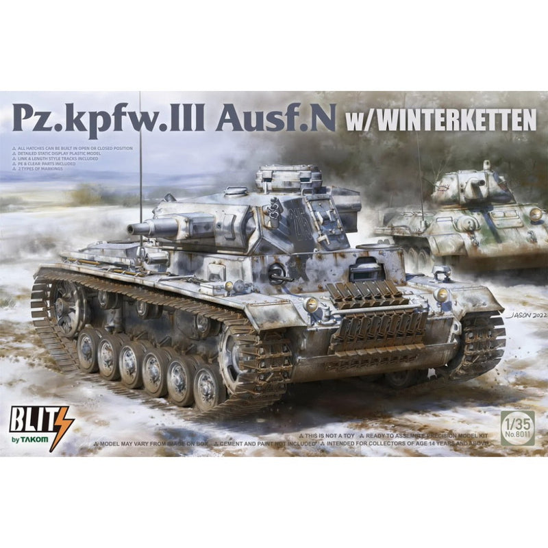 TAKOM 8011 German PzKpfw III Ausf N w/ Winterketten, WWII Model Military Kit