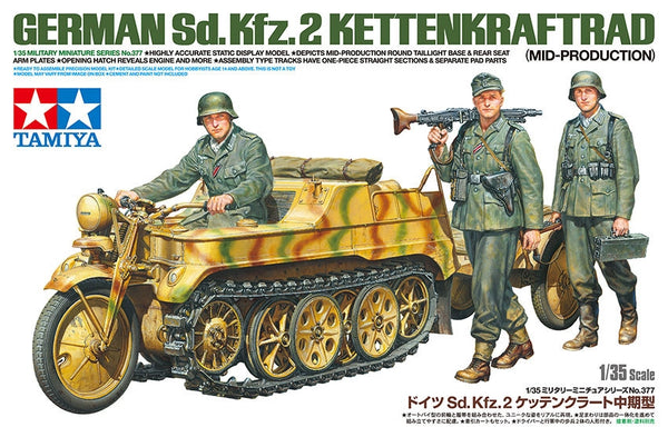 TAM35377 - 1/35 Tamiya German SdKfz 2 Mid Production Kettenkraftrad w/Trailer & 3 Soldiers