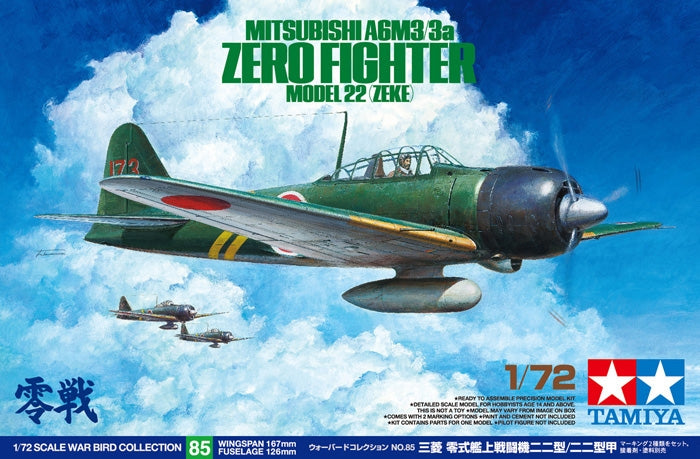 TAM60785 - 1/72 Tamiya Mitsubishi A6M3/3a Model 22 (Zeke) Zero Fighter